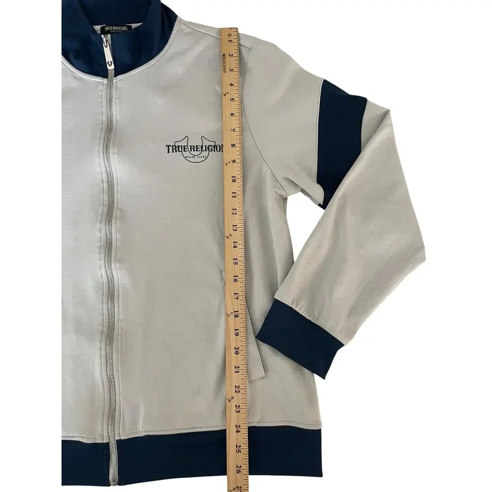 True Religion Zip-Up Track Jacket Grey and Navy Blue XL